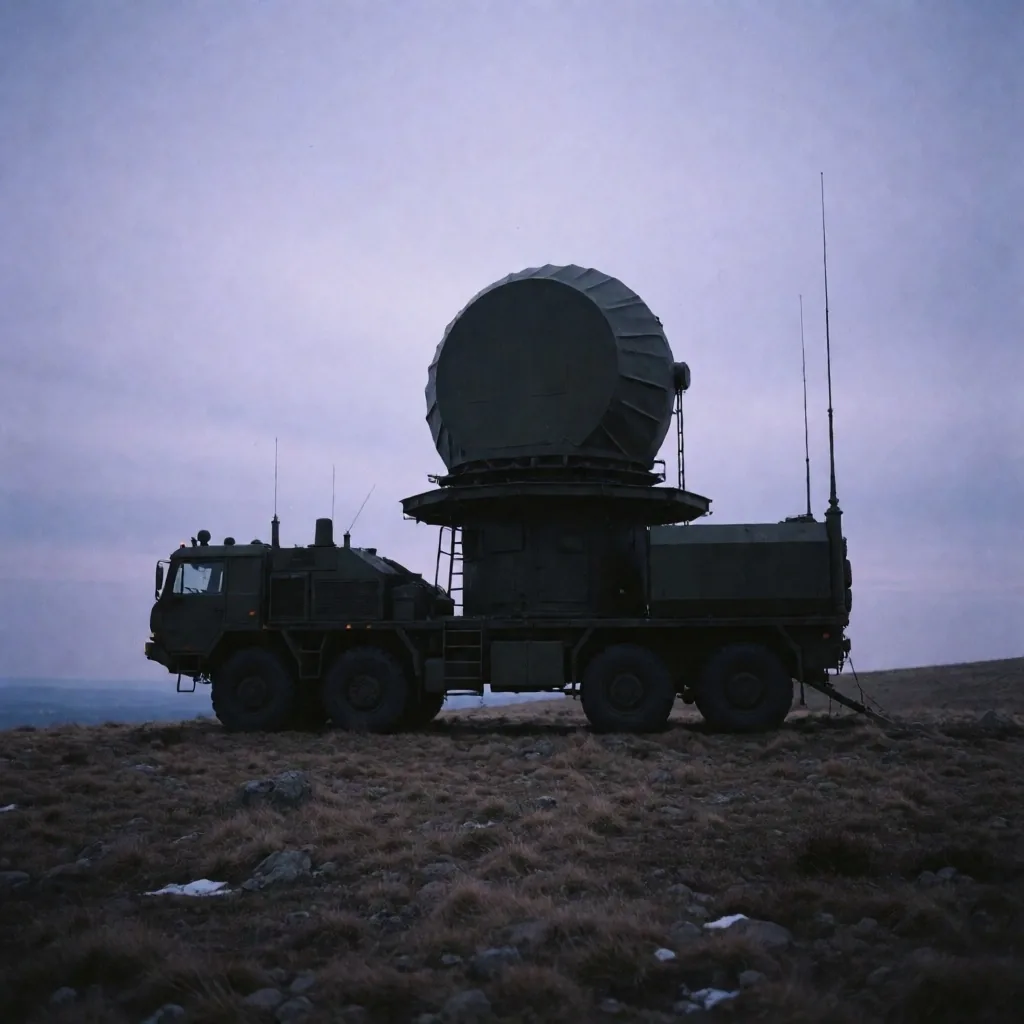 Instalación de radar de defensa aérea de la OTAN al anochecer