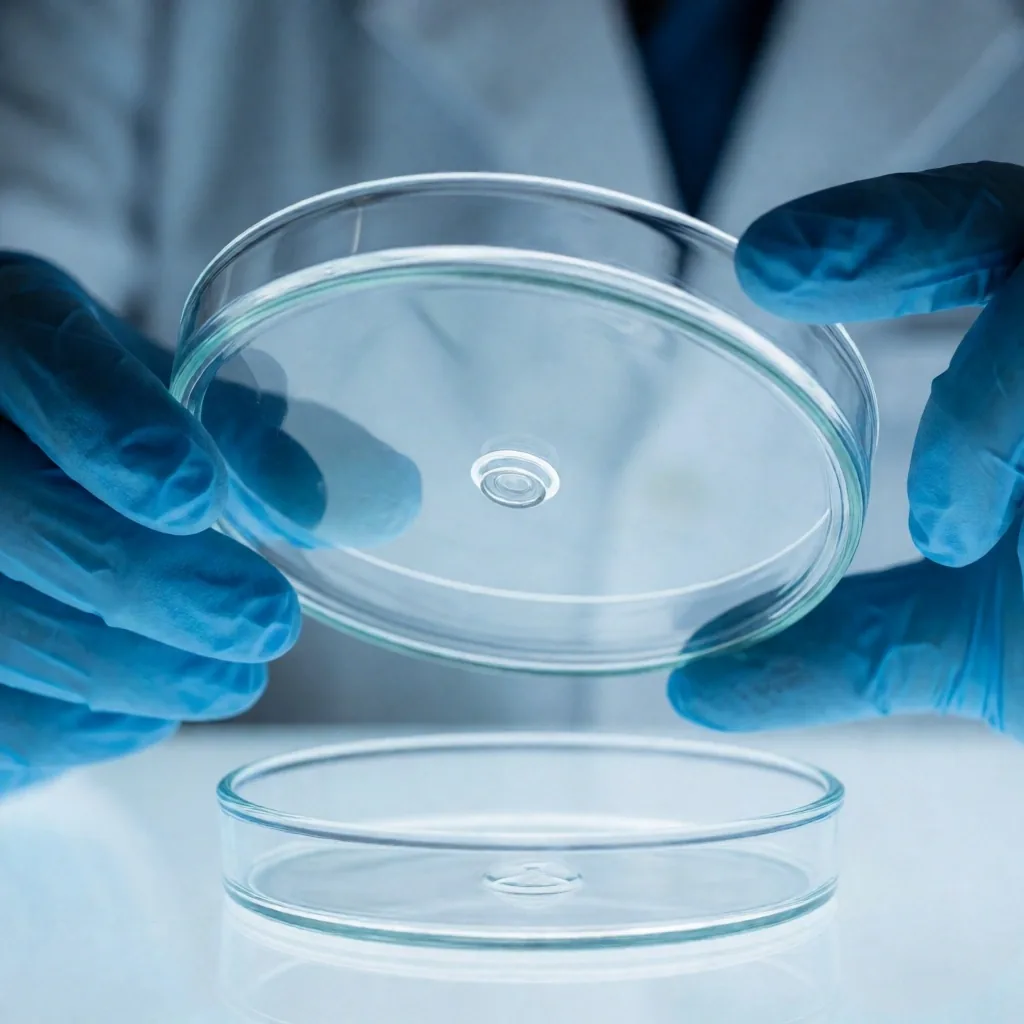 Investigador sosteniendo una muestra de laboratorio