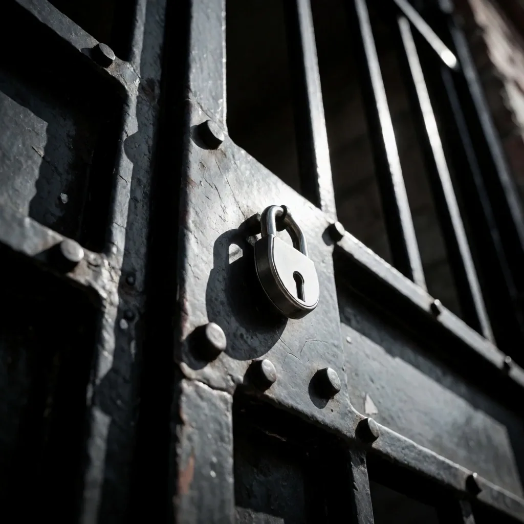 Candado de seguridad sobre puerta metálica